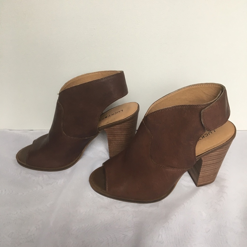 Lucky Brand peep toe leather bootie heels